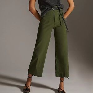 Anthropologie Maeve Colette Cropped Ponte Pants Olive Green